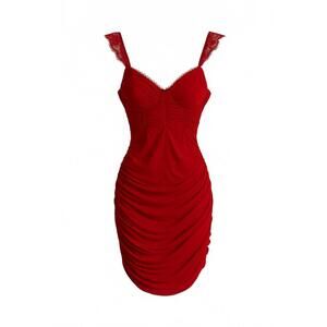 Windsor Red Ruched Lace-Trim Bodycon Dress Size L Cocktail Sultry Valentine